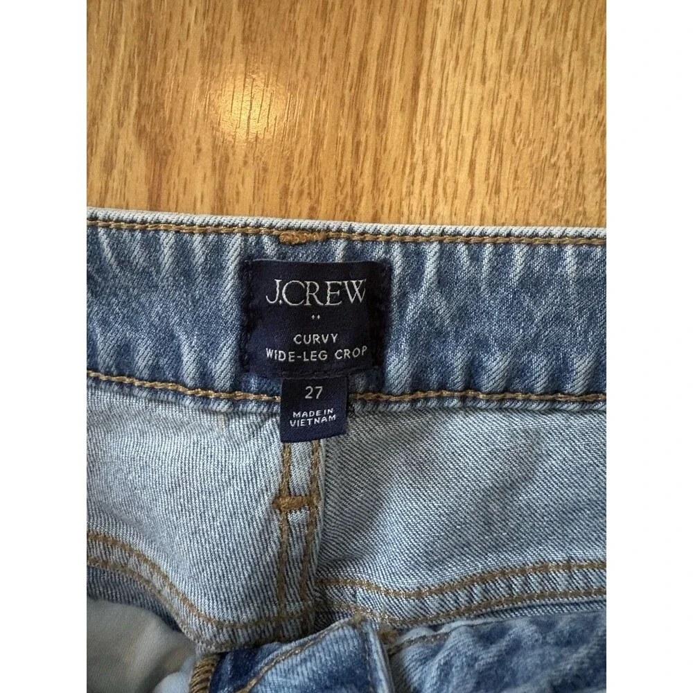 J Crew Curvy Wide Leg Raw Hem Cropped Jeans Size 27